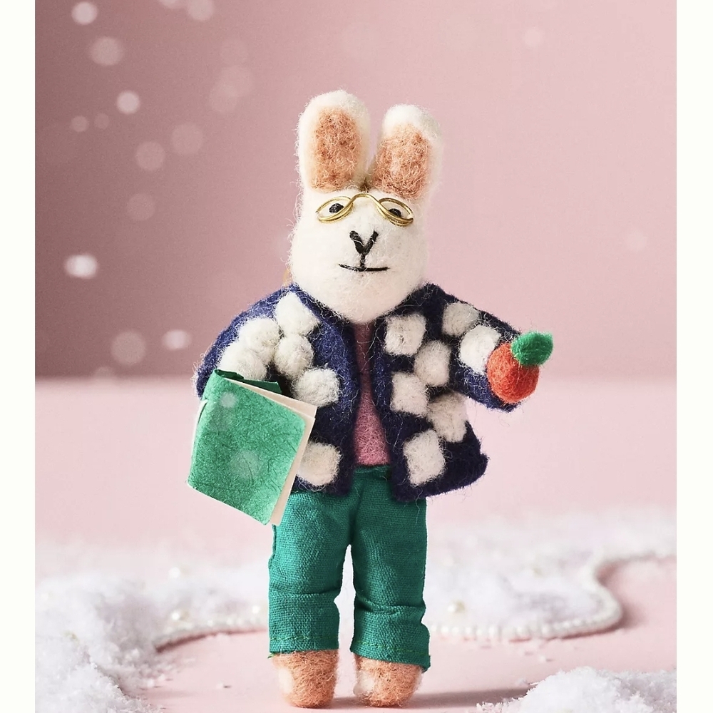 Anthropologie Teacher Felt Bunny Ornament, New With Tags!